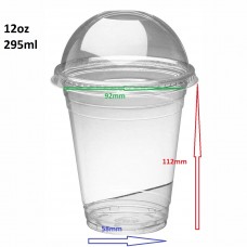 Plastic PET cups & Dome Lids Plain. 12oz (341ml)