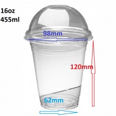 Plastic PET cups & Dome Lids Plain. 16oz (455ml)